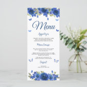 Blauw Zilver Roos Quinceanera Menu (Staand voorkant)