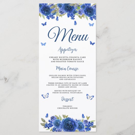 Blauw Zilver Roos Quinceanera Menu (Voorkant)