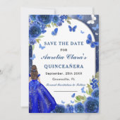 Blauw Zilver Roos Quinceanera Save The Date (Voorkant)