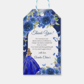 Blauw Zilver Roos Quinceanera Verjaardag Cadeaulabel (Voorkant)