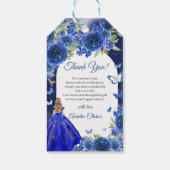 Blauw Zilver Roos Quinceanera Verjaardag Cadeaulabel (Achterkant)