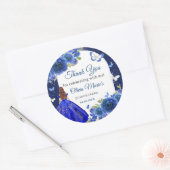 Blauw Zilver Roos Quinceanera Verjaardag Ronde Sticker (Envelop)