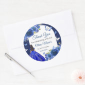 Blauw Zilver Roos Quinceanera Verjaardag Ronde Sticker (Envelop)