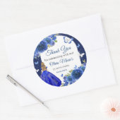 Blauw Zilver Roos Quinceanera Verjaardag Ronde Sticker (Envelop)
