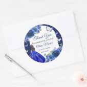 Blauw Zilver Roos Quinceanera Verjaardag Ronde Sticker (Envelop)