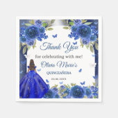 Blauw Zilver Roos Quinceanera Verjaardag Servet (Voorkant)