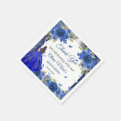 Blauw Zilver Roos Quinceanera Verjaardag Servet (Hoek)