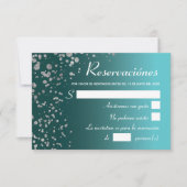 Blauw Zilver RSVP, Quinceanera Spaans Reserveren Kaart (Voorkant)