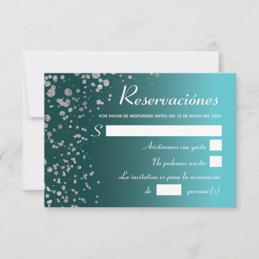 Blauw Zilver RSVP, Quinceanera Spaans Reserveren Kaart (Voorkant)