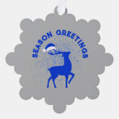 Blauw/Zilver Seizoen Groet Rendier met Monogram Ornament Kaart (Voorkant)