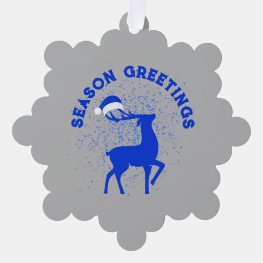 Blauw/Zilver Seizoen Groet Rendier met Monogram Ornament Kaart (Voorkant)