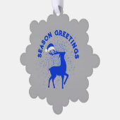 Blauw/Zilver Seizoen Groet Rendier met Monogram Ornament Kaart (Links)