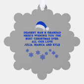 Blauw/Zilver Seizoen Groet Rendier met Monogram Ornament Kaart (Achterkant)