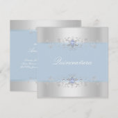 Blauw & Zilver Sneeuw Gem Quinceanera Uitnodigen Kaart (Voorkant / Achterkant)