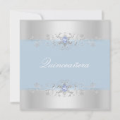 Blauw & Zilver Sneeuw Gem Quinceanera Uitnodigen Kaart (Voorkant)