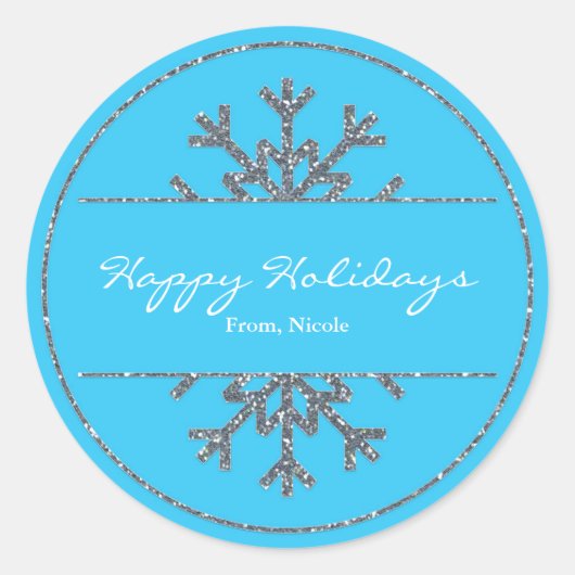 Blauw & Zilver Sneeuwvlok Kerst Winter Sticker (Voorkant)