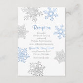 Blauw Zilver Sneeuwvlok Winter Bruiloft Receptie Informatiekaartje (Voorkant)
