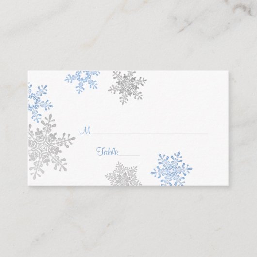 Blauw Zilver Sneeuwvlok Winter Trouwplaats Kaarten Plaatskaartje (Voorkant)