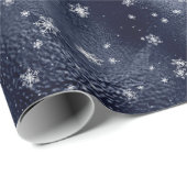 Blauw Zilver Sneeuwvlokken Glitter Kerstvakantie Cadeaupapier (Rol Hoek)