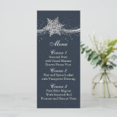 Blauw Zilver Sneeuwvlokken Winter bruiloft menu ka (Staand voorkant)