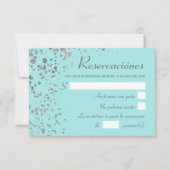 Blauw Zilver Spaans Reserveren, Quinceanera RSVP Kaart (Voorkant)