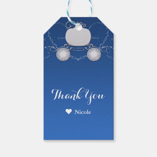 Blauw & Zilver Sparkle Pumpkin Carriage Assepoeste Cadeaulabel (Voorkant)