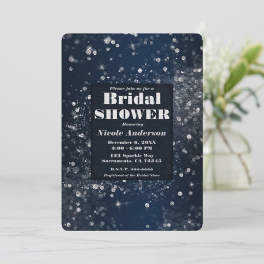 Blauw & Zilver Sparkling Lichten Glam Vrijgezellen Kaart (Staand voorkant)