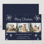 Blauw Zilver Sparkly Snowflake Fotocollage Feestdagenkaart (Voorkant / Achterkant)