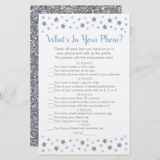 Blauw & Zilver Star Wat zit er in je telefoonspel (Voorkant / Achterkant)