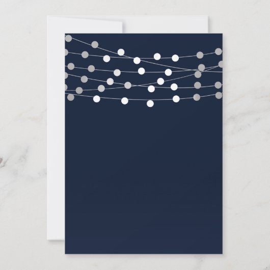 Blauw Zilver String Lights Modern Chique Verloving Kaart (Achterkant)