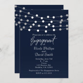 Blauw Zilver String Lights Modern Chique Verloving Kaart (Voorkant / Achterkant)