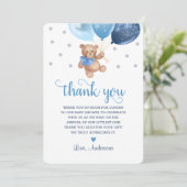 Blauw zilver teddybeer veel Baby shower Bedankkaart (Staand voorkant)