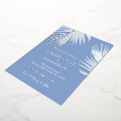 Blauw Zilver Tropisch Palmblad Bruiloft Folie Uitnodiging (Gedraaid)