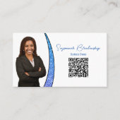 Blauw zilver van Faux Glitter Foto QR Professional Visitekaartje (Voorkant)