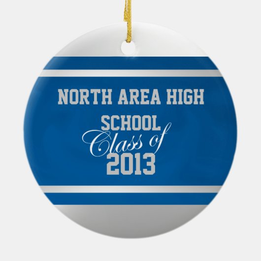Blauw Zilver Varsity Klasse van Foto Keramisch Ornament (Achterkant)