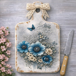 Blauw & Zilver Vintage Bloemboeket Decoupage Tissuepapier