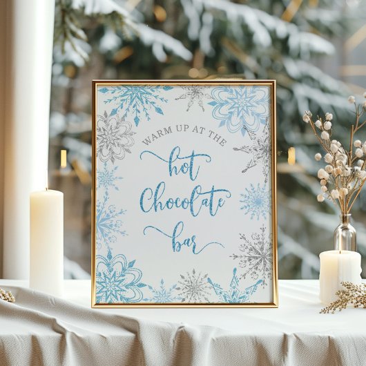 Blauw zilver Warm omhoog bij de warme chocoladebar Poster