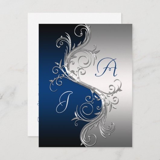 Blauw Zilver Wervelingen Bewaar de datum Aankondigingskaart (Voorkant / Achterkant)