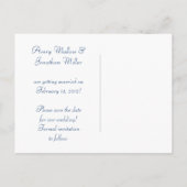 Blauw Zilver Wervelingen Bewaar de datum Aankondigingskaart (Achterkant)