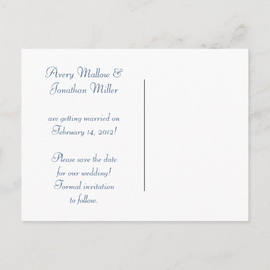 Blauw Zilver Wervelingen Bewaar de datum Aankondigingskaart (Achterkant)