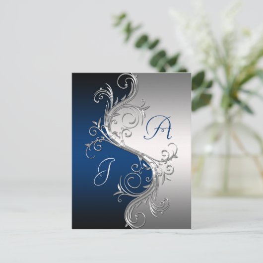 Blauw Zilver Wervelingen Bewaar de datum Aankondigingskaart (Staand voorkant)