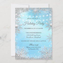 Blauw Zilver Winter Kerstvakantie Feest Kaart