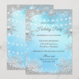 Blauw Zilver Winter Kerstvakantie Feest Kaart