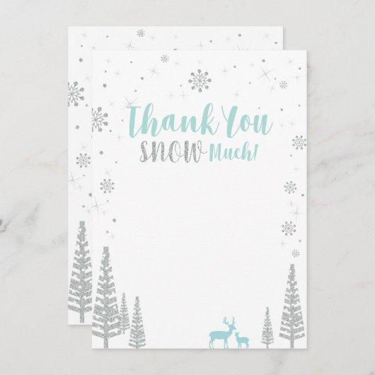 Blauw & Zilver Winter Wonderland Dank u kaart (Voorkant / Achterkant)
