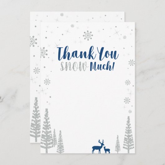 Blauw & Zilver Winter Wonderland Dank u kaart (Voorkant / Achterkant)