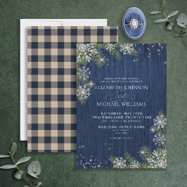 Blauw Zilver Winterhout Plaid Rustische Trouwdag Kaart