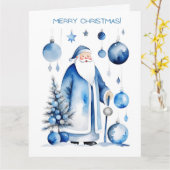 Blauw, Zilver & Wit Japandi Santa Kaart (Gele Bloem)