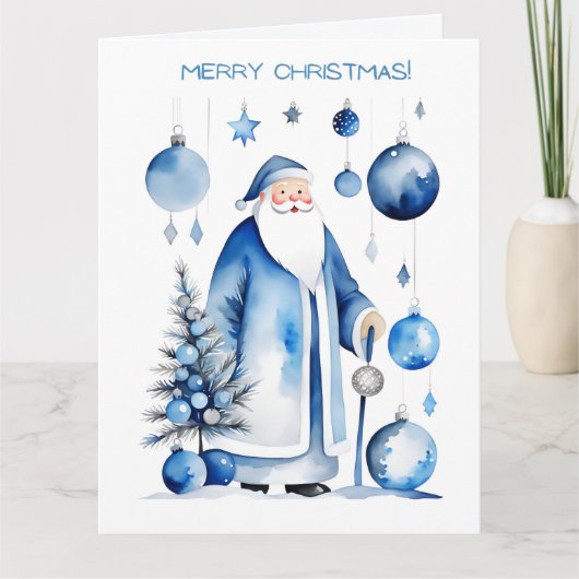 Blauw, Zilver & Wit Japandi Santa Kaart (Voorkant)