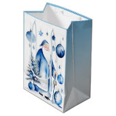 Blauw, Zilver & Wit Japandi Santa Medium Cadeauzakje (Voorkant Gekanteld)