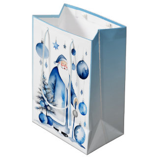 Blauw, Zilver & Wit Japandi Santa Medium Cadeauzakje